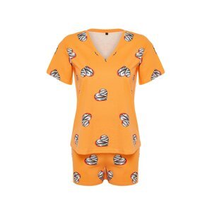 Trendyol Orange 100% Cotton Heart Knitted Pajamas Set