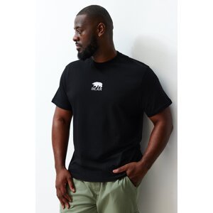 Trendyol Plus Size Black Regular/Regular Cut Bear/Animal Embroidery 100% Cotton T-Shirt