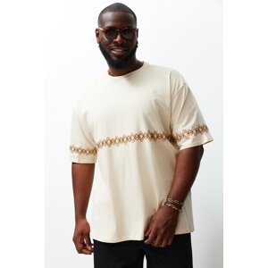 Trendyol Plus Size Stone Oversize/Wide-Fit 100% Cotton Ethnic Embroidery Comfort T-Shirt