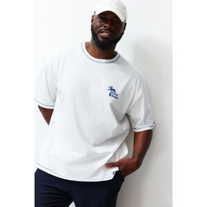 Trendyol Plus Size Ecru Oversize Stitch Detail Printed Comfortable 100% Cotton T-Shirt