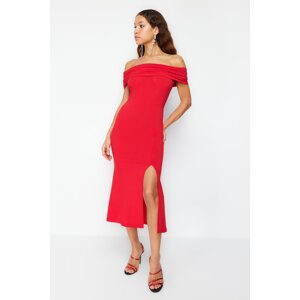 Trendyol Red Body-Sitting Knitted Elegant Evening Dress