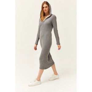 Olalook Women's Smoky Zippered Hooded Pocket Thick Ribbed Midi Dress