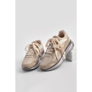 Marjin Women's Sneaker Transparent Sole Laced Sports Shoes Belas Beige