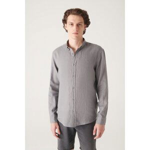 Avva Men's Anthracite 100% Linen Buttoned Collar Comfort Fit Comfy Cut Shirt