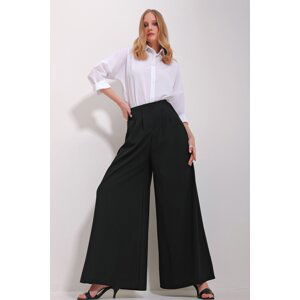 Trend Alaçatı Stili Women's Black High Waist Darted Wide Leg Front Zipper Trousers