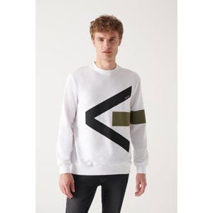 Avva Men's White Crewneck Printed 2 Threads Slim Fit Slim-Fit Sweatshirt