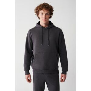 Avva Anthracite Unisex Sweatshirt Hooded Collar With Fleece Inside 3 Thread Cotton Regular Fit