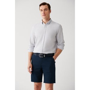 Avva Men's Light Gray Easy-Iron Button Collar Textured Cotton Standard Fit Regular Cut Shirt