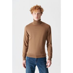 Avva Camel Unisex Knitwear Sweater Full Turtleneck Non-Pilling Regular Fit