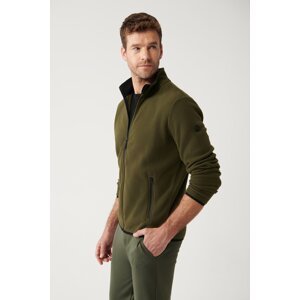 Avva Men's Khaki Fleece Sweatshirt Stand Collar Cold Resistant Zippered Regular Fit