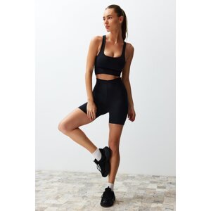 Trendyol Black Premium Matte Quality 2Slimming Abdominal and Basen with Layer Knitted Sports Shorts Leggings