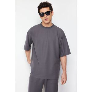 Trendyol Anthracite Relaxed Short Sleeve Textured T-Shirt