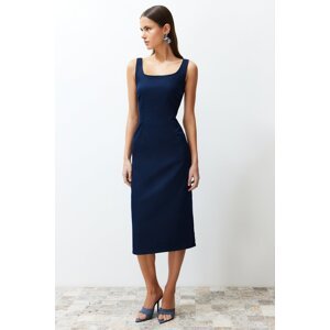 Trendyol Dark Blue Stitch Detail Denim Midi Dress