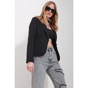 Trend Alaçatı Stili Women's Black Inner Lined Single Button Jacket