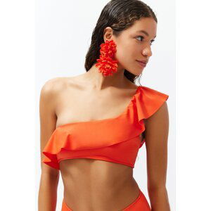 Trendyol Red One-Shoulder Frilly Bikini Top