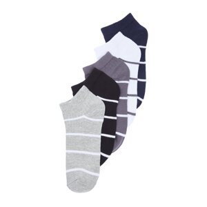 Trendyol Multi-Colored Men's 5-Pack Striped Textured Cotton Booties-Short-Ankle High Socks
