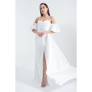 Lafaba Women's White Strapless Tail Long Satin Evening Dress