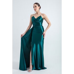 Lafaba Women's Emerald Green Stone Strap-Tailed Long Evening Dress