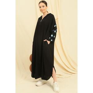 By Saygı Hooded Front Half Zipper Evil Eye Tree Printed Pocket Oversize Viscose Long Dress