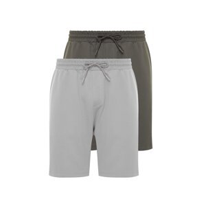 Trendyol Plus Size Anthracite-Grey 2-Pack Regular 100% Cotton Comfy Shorts