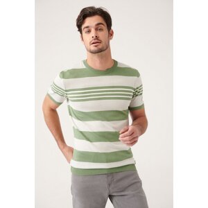 Avva Men's Aqua Green Crew Neck Ribbed Striped Slim Fit Slim Fit Knitwear T-shirt