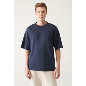 Avva Men's Navy Blue Oversize Crew Neck 100% Cotton T-shirt