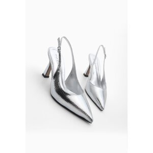Marjin Women's Stiletto Open Back Pointed Toe Evening Dress Heels Tosve Silver