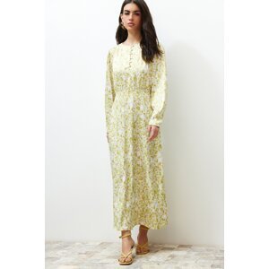 Trendyol Light Green Floral Front Button Detailed Woven Dress