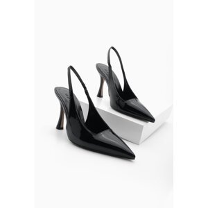 Marjin Women's Pointed Toe Thin Heel Classic Heel Shoes Vedin Black Patent Leather