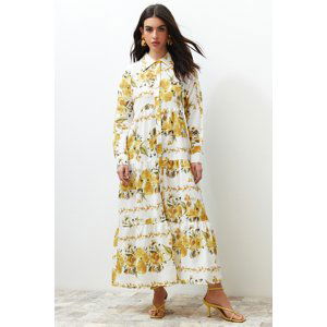 Trendyol Yellow Floral Woven Shirt Linen Look Dress