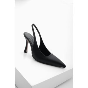 Marjin Women's Stiletto Pointed Toe Scarf Thin Heel Heel Shoes Vedin Black