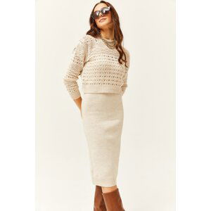 Olalook Women's Stone Thin Strap Knitwear Dress Openwork Sweater Suit