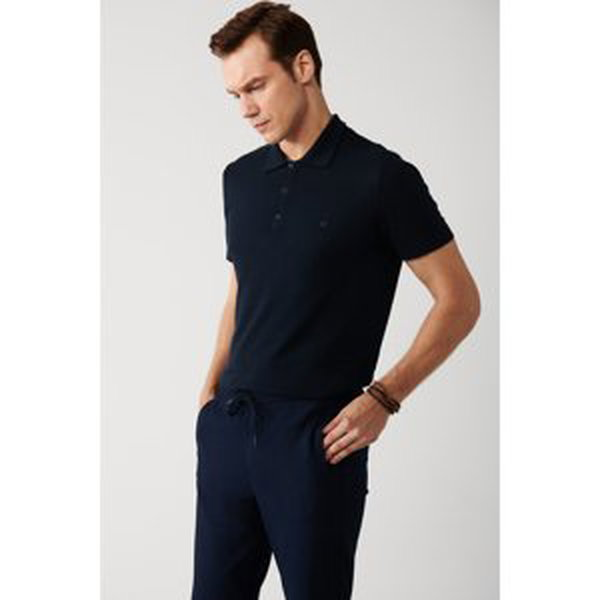 Avva Men's Navy Blue Cotton Polo Collar Standard Fit Normal Cut Thin Knitwear T-shirt
