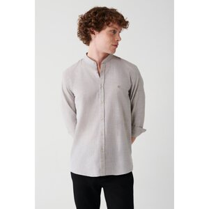 Avva Men's Mink Linen Textured 100% Cotton Large Collar Regular Fit Shirt