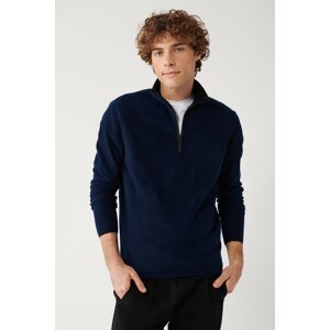 Avva Men's Navy Blue Fleece Sweatshirt High Neck Cold Resistant Half Zipper Regular Fit