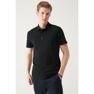 Avva Men's Black 100% Cotton Knitted Regular Fit 3 Snaps Polo Neck T-shirt