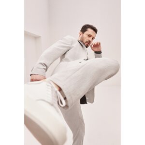 Avva Men's Gray Side Pocket Elastic Back Waist Seersucker Textured Relaxed Fit Comfortable Cut Trousers