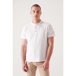Avva Men's White Suede Detail Grand Collar T-shirt