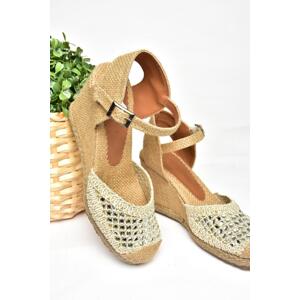 Fox Shoes P241612040 Women's Beige Stone Wedge Heel Shoes