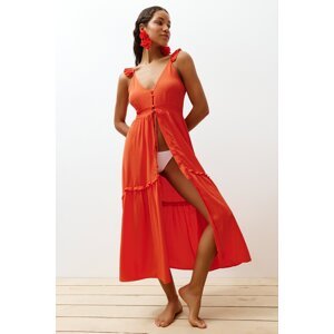 Trendyol Orange Maxi Woven Ruffle Beach Dress