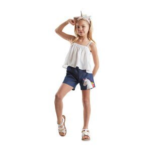 Denokids Colorful Tasseled Unicorn Girl Blouse Denim Shorts Set
