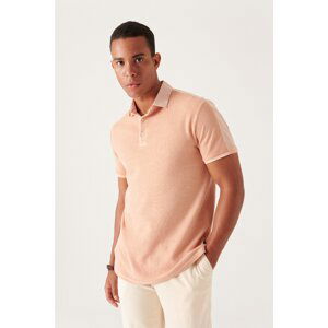 Avva Men's Salmon Fabric Detailed Piece Dye Polo T-shirt