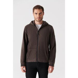 Avva Men's Anthracite Hooded Collar Cardigan Plain Fleece