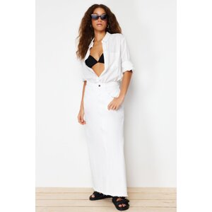 Trendyol White Stitching Detailed Maxi Denim Skirt