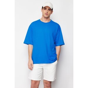 Trendyol Blue Oversize/Wide-Fit Basic 100% Cotton T-Shirt