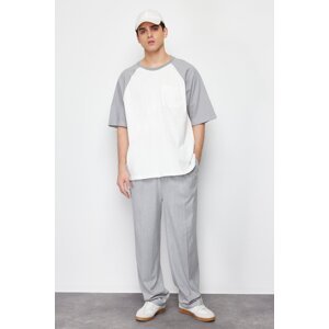 Trendyol Gray Men's Oversize Pocket Color Block 100% Cotton T-Shirt