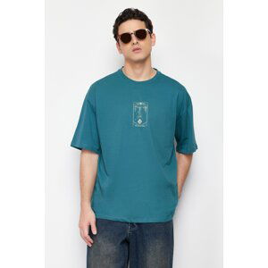 Trendyol Emerald Green Oversize/Wide-Fit 100% Cotton Tarot Printed T-Shirt