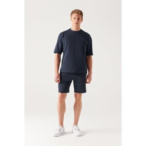 Avva Men's Navy Blue Side Pocket Knitted Cotton 2 Thread Relaxed Fit Casual Fit Casual Sports Shorts