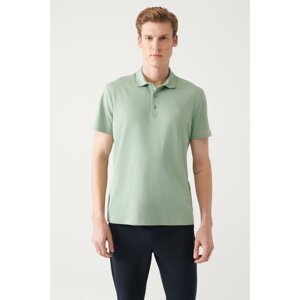 Avva Men's Water Green 100% Cotton Standard Fit Normal Cut 3 Buttons Anti-roll Polo T-shirt