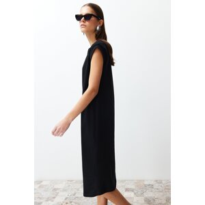 Trendyol Black Plain T-shirt Dress 100% Cotton Moon Sleeve Shift/Relax Cut Midi Midi Dress